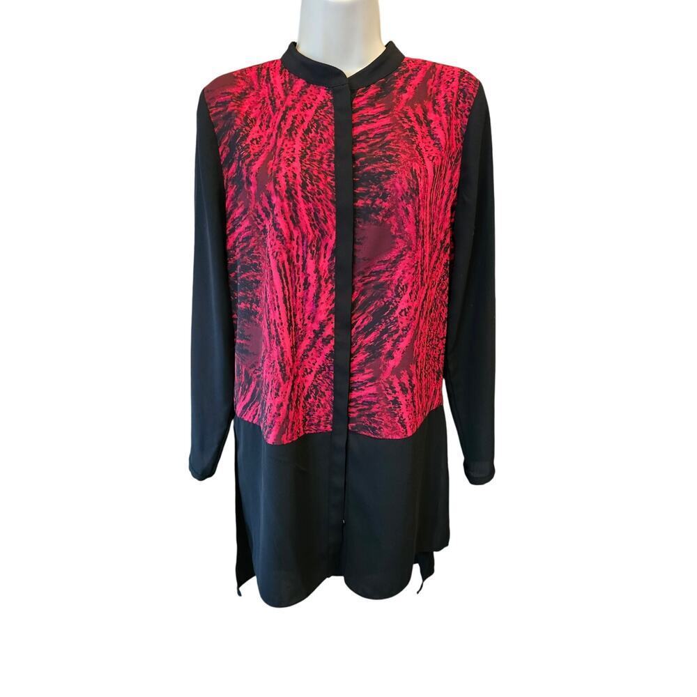 Cato S chiffon lightweight tunic length button up EUC whimisgoth side slit top